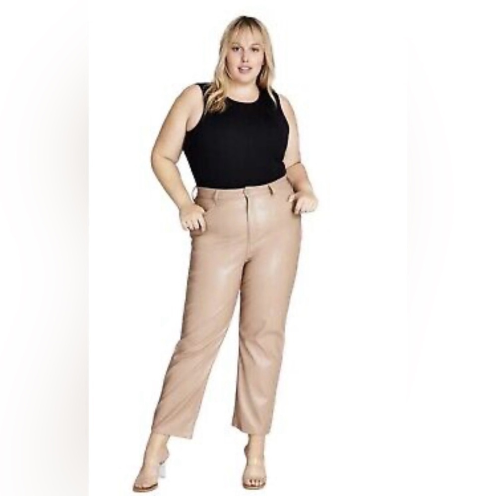 And now this|Tan faux leather Straight Leg Pants with Relaxed Fit,plus size 24W•